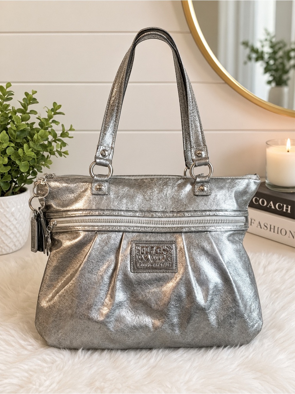 Coach Poppy Metallic Silver Shoulder Bag Y2K Purse